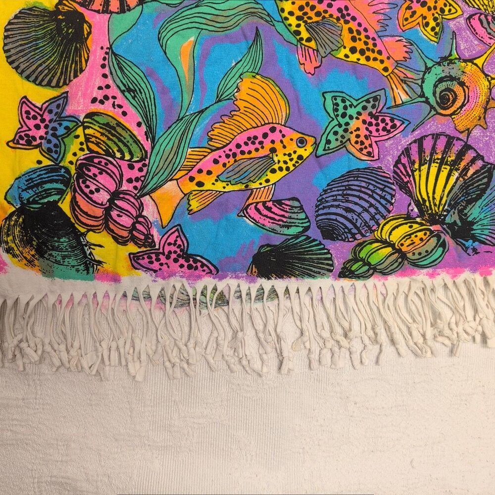 Vintage 90s Tropical Fish Coral AOP All Over Print Shirt Colorful Maximalist Fun - Picture 9 of 11